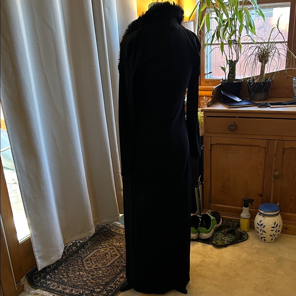 PerSeption Black Floor Length Coverup with Faux Fur Collar - Picture 3 of 7